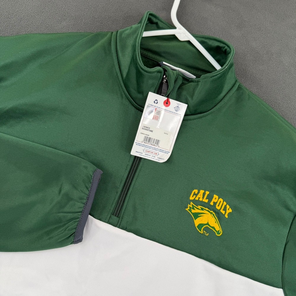 Champion Cal Poly Bronco Bookstore Quarter Zip Pullover Green White Grey Large